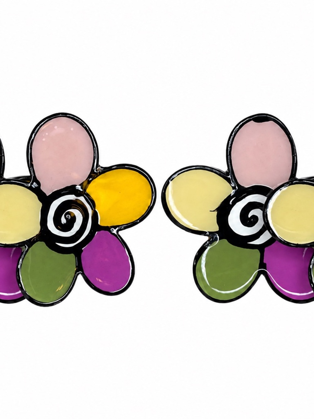 Handmade Colorful Flower Stud Earrings - Pink, Yellow, Green, Purple
